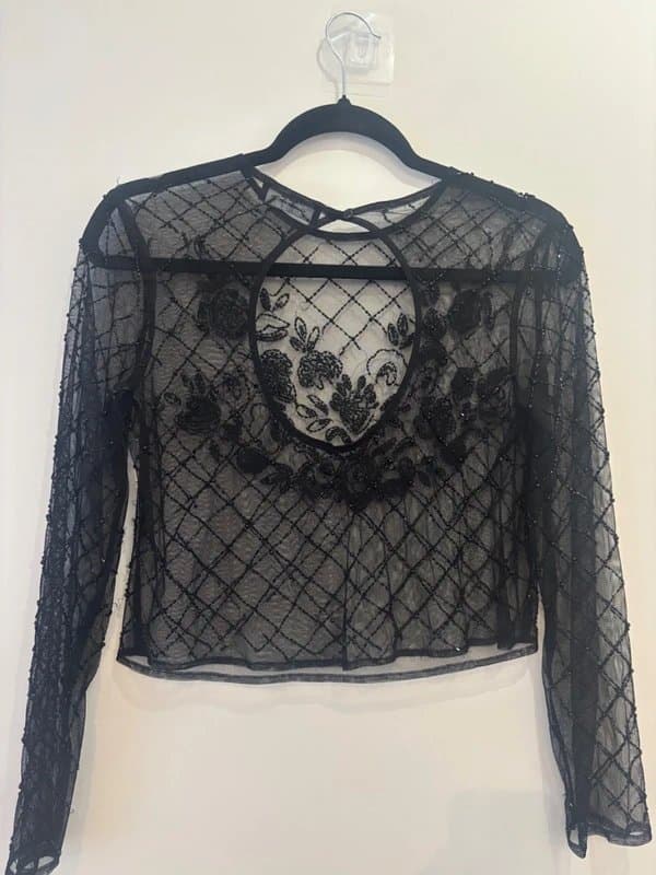 Bershka 🖤 Embellished Sheer Mesh Top | Beaded & Sequin Detail