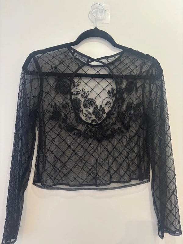 Bershka Black Mesh Embellished Long Sleeve Top