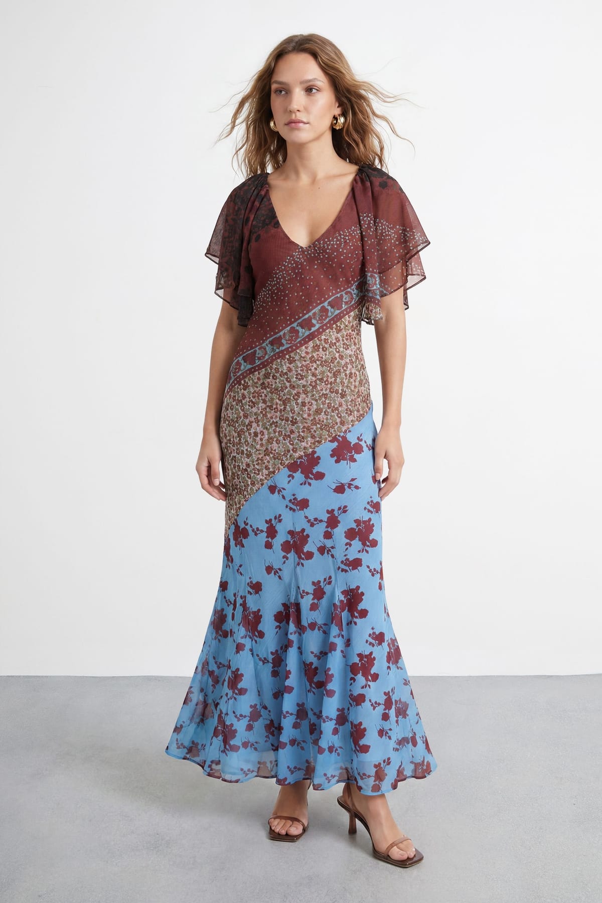 Warehouse Warehouse Women's Premium Floral Border Print Fluted Sleeve Maxi - 1