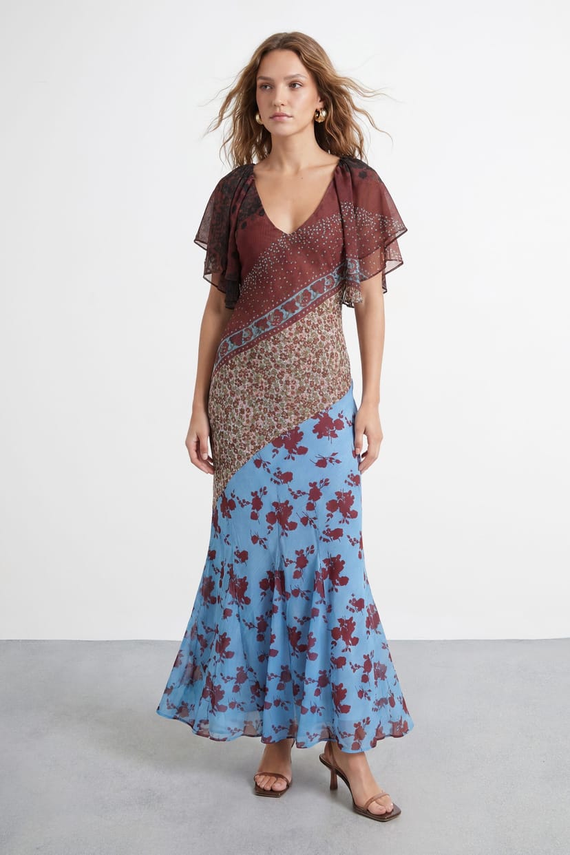 Warehouse Warehouse Women's Premium Floral Border Print Fluted Sleeve Maxi - 1
