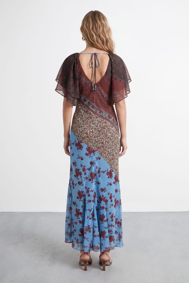 Warehouse Warehouse Women's Premium Floral Border Print Fluted Sleeve Maxi - 2