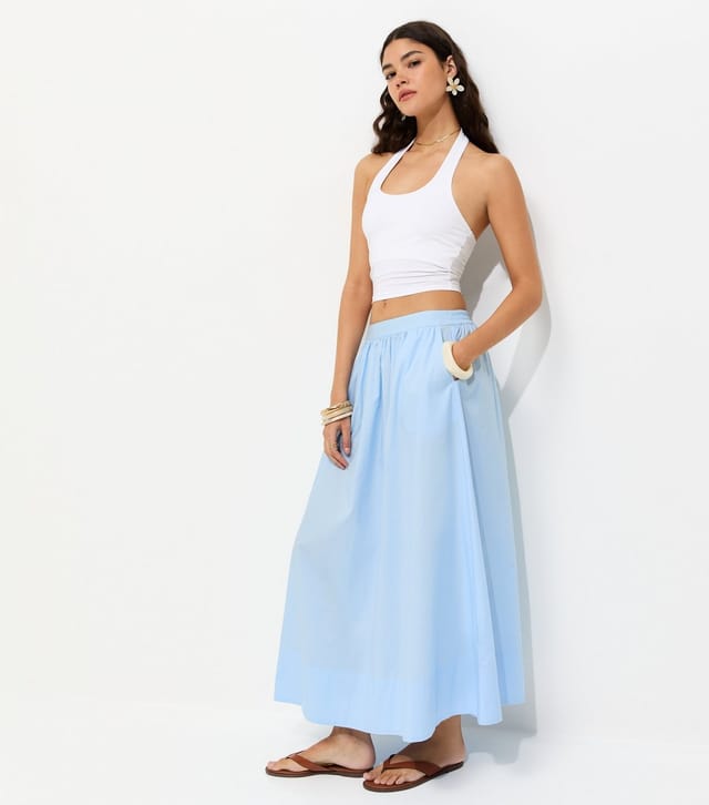 New Look Women's Light Blue Cotton Poplin Circle Skirt New Look - 3