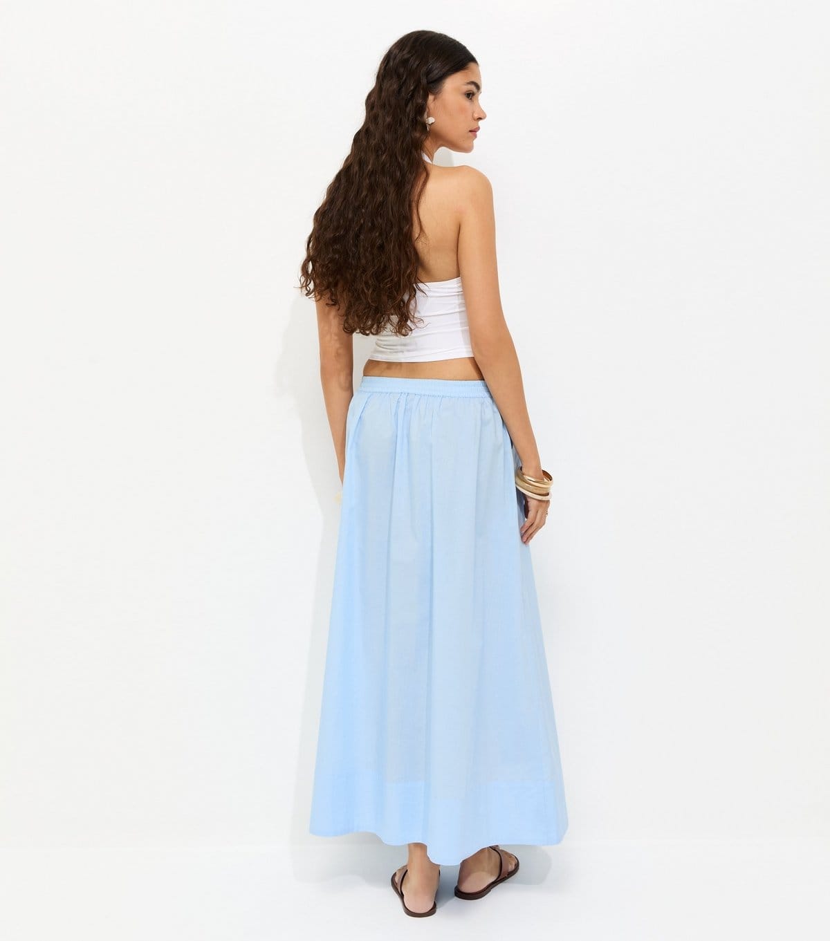 New Look Women's Light Blue Cotton Poplin Circle Skirt New Look - 4