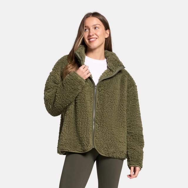 OHS OHS Women's 2 Piece Plain Changing Robe & Full-Zip Teddy Fleece Co-Ord Set in Khaki - 3