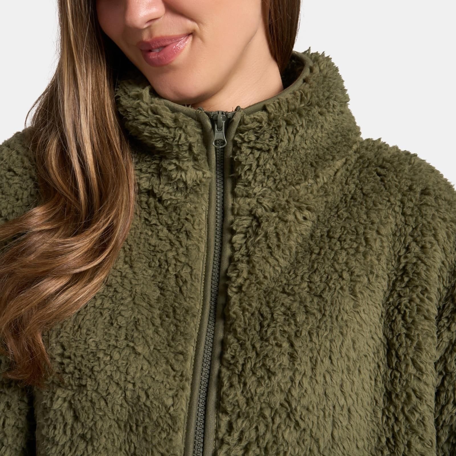 OHS OHS Women's 2 Piece Plain Changing Robe & Full-Zip Teddy Fleece Co-Ord Set in Khaki - 4