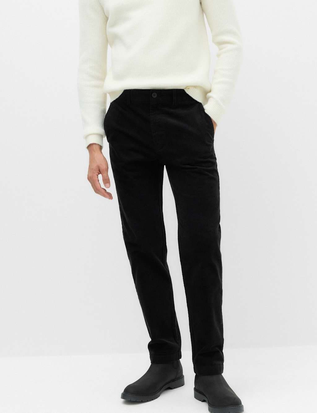 Marks & Spencer M&S Regular Fit Corduroy Stretch Chinos Black