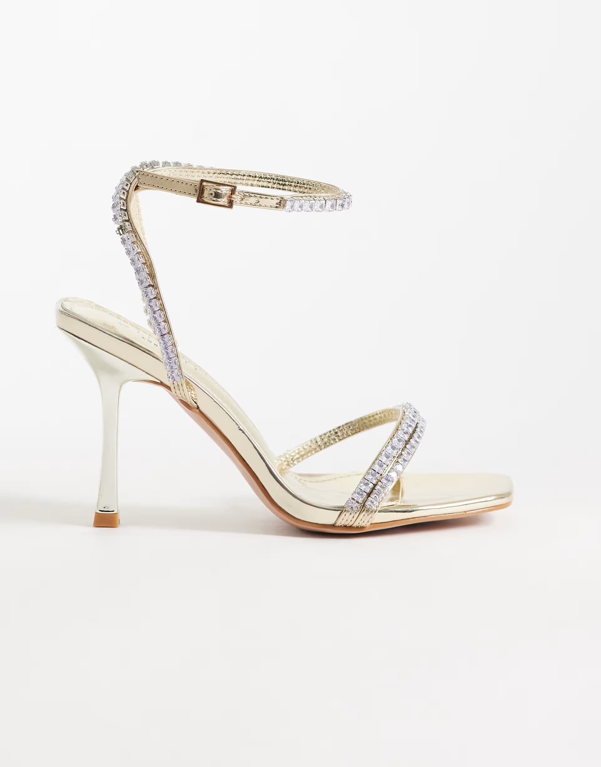 ASOS Simmi London Maelis embellished heeled sandals in gold mirror
