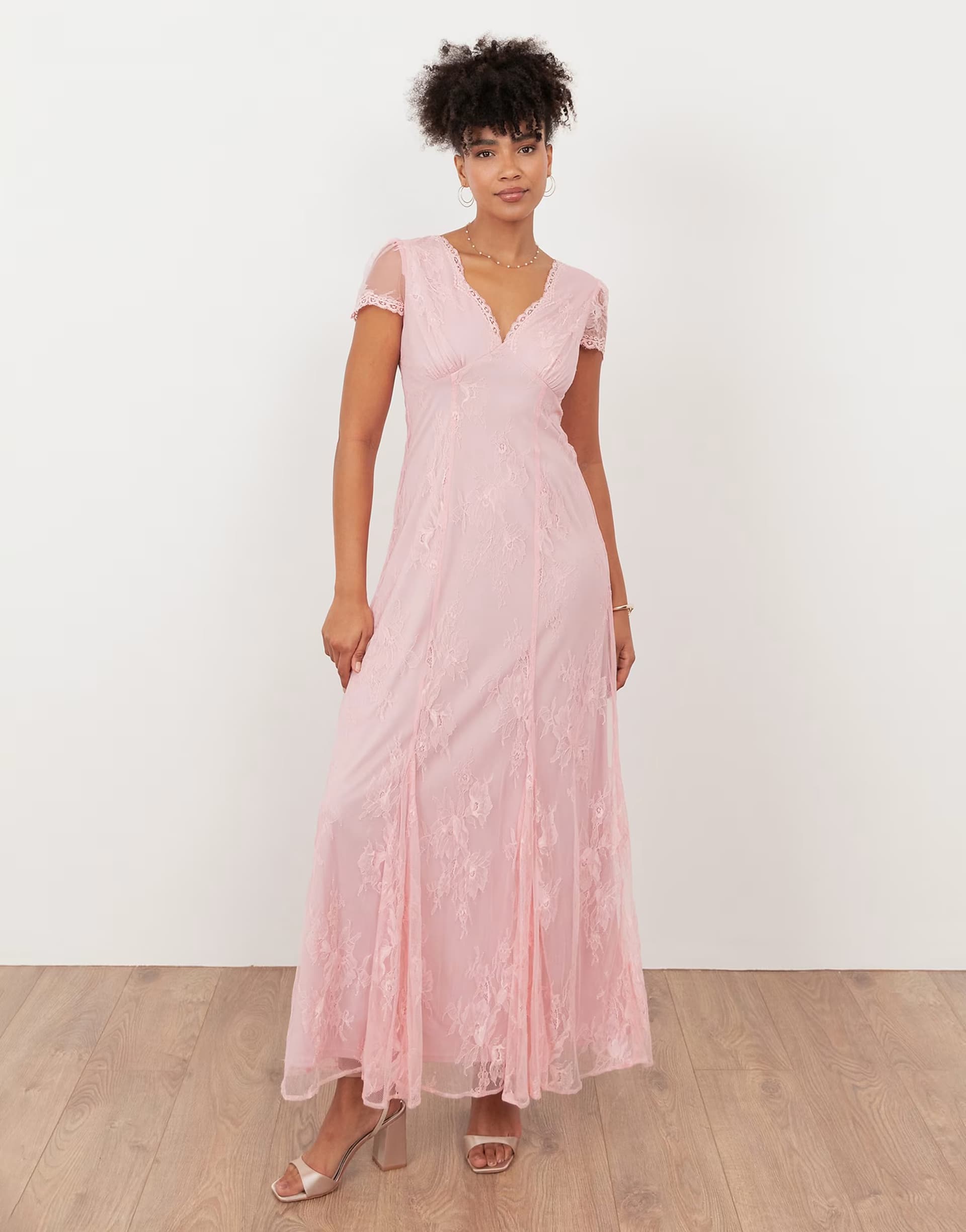 ASOS Maya Lace v neck maxi dress in soft pink