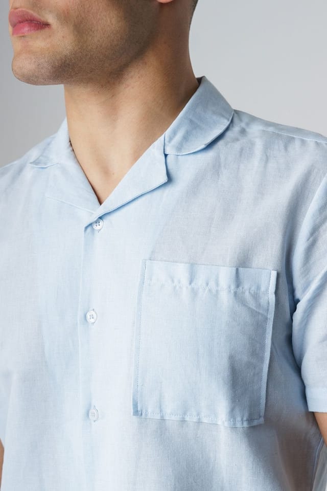 Influence Influence Men's Relaxed Collar Chest Pocket Short Sleeve Shirt in Blue - 3