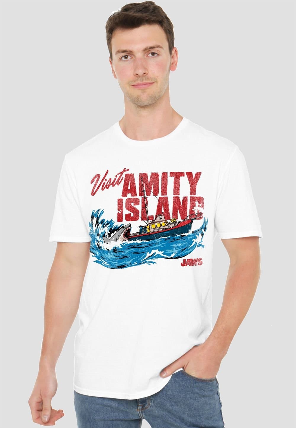 Universal Universal Men's Jaws Visit Amity Island Bite T-Shirt, White