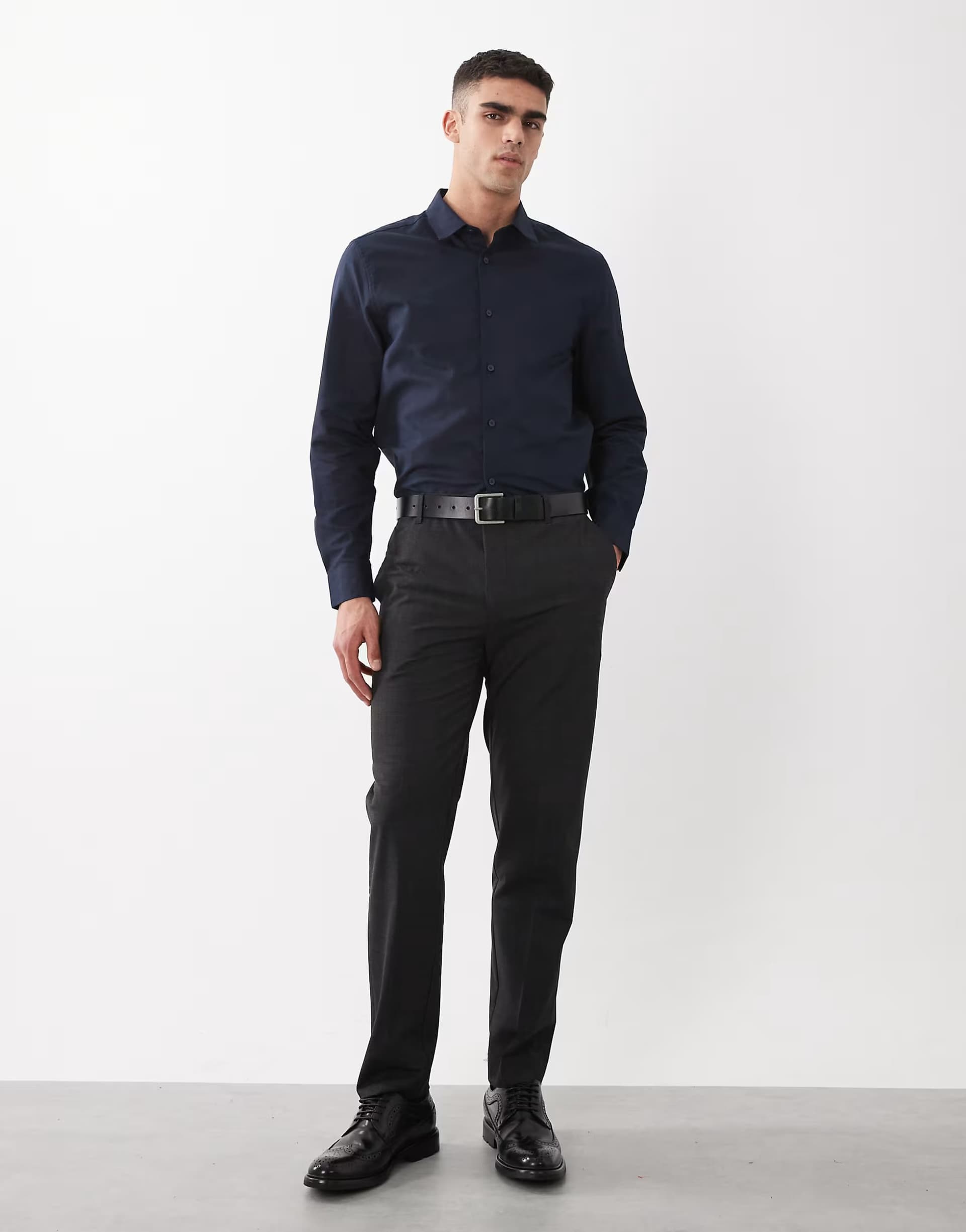 ASOS ASOS DESIGN Navy Smart Linen Blend Shirt