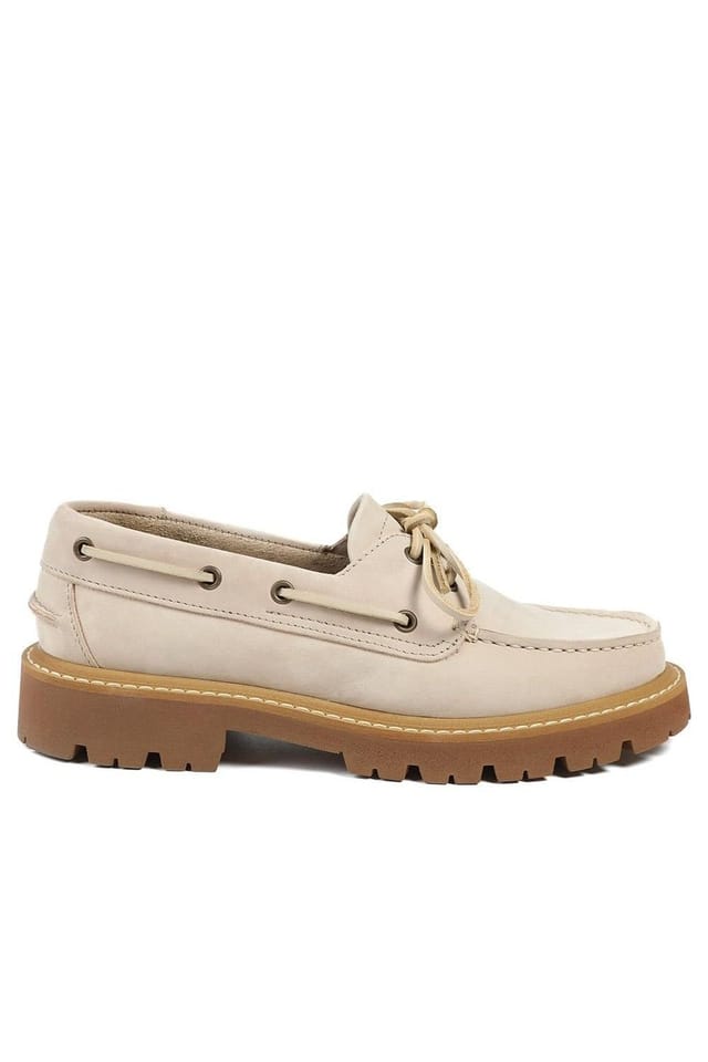 Jones Bootmaker Jones Bootmaker Women's Perdita Leather Platform Moccasins in Beige - 2
