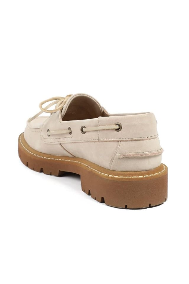 Jones Bootmaker Jones Bootmaker Women's Perdita Leather Platform Moccasins in Beige - 3