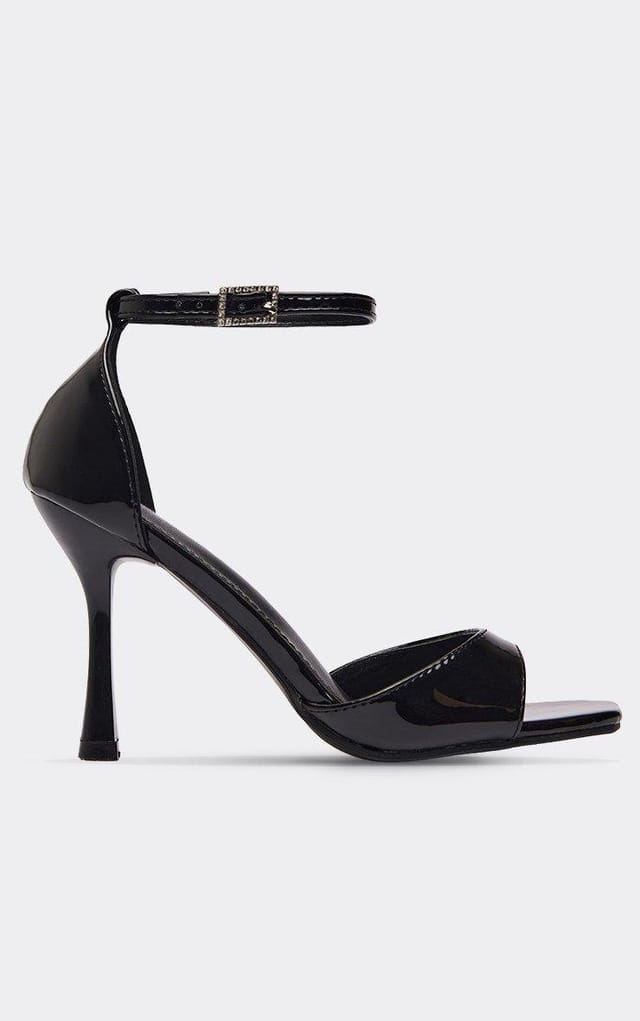 EGO Solar Diamante Buckle Ankle Strap Peep Toe Heel In Black Patent, Women's Size UK 3 - 2