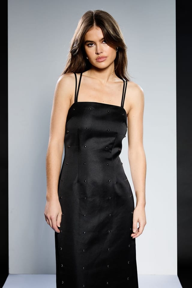 RUNWAY 1.8.1.8 RUNWAY 1.8.1.8 Women's Strapless Stud Detail Midi Dress in Black - 2