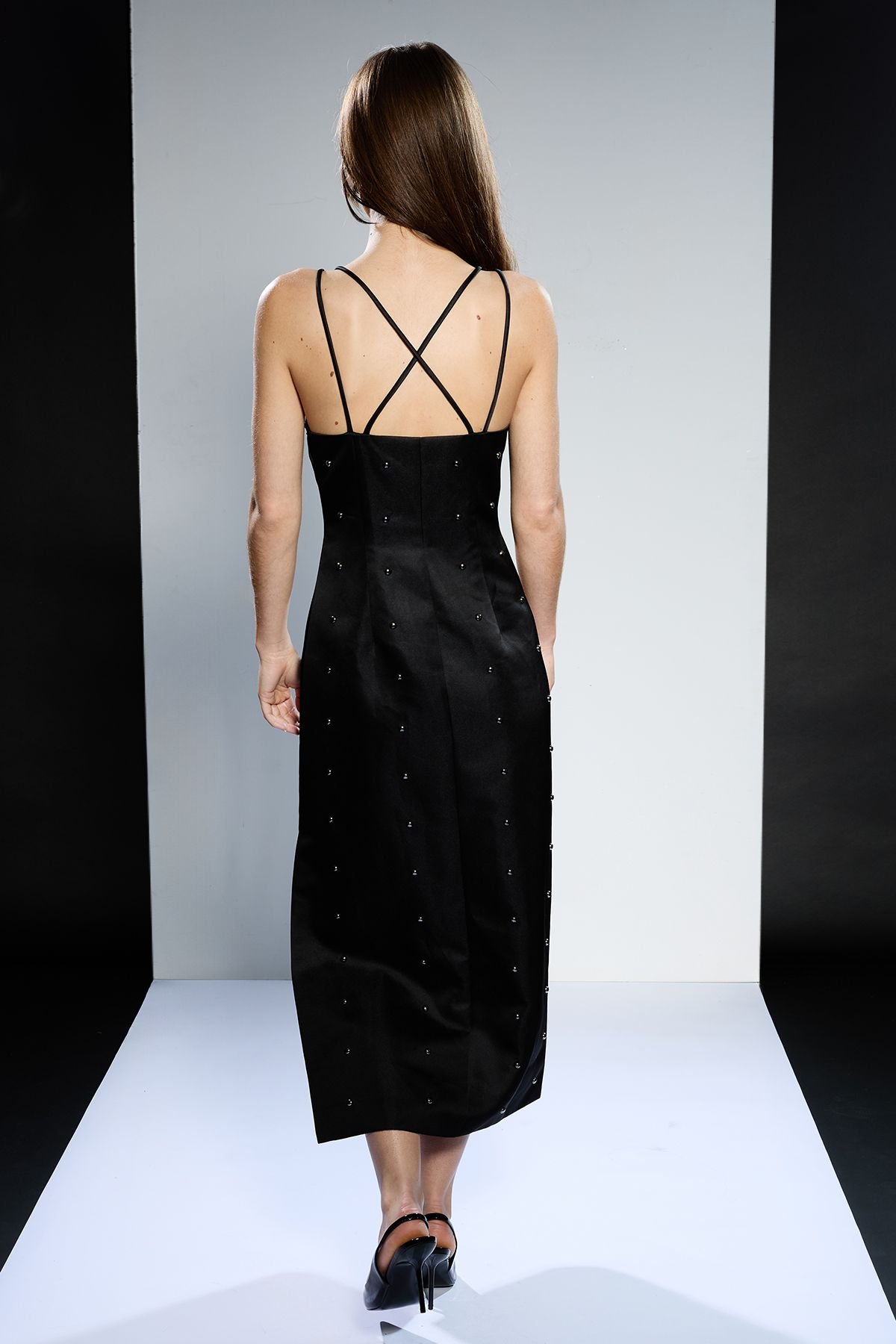 RUNWAY 1.8.1.8 RUNWAY 1.8.1.8 Women's Strapless Stud Detail Midi Dress in Black - 3