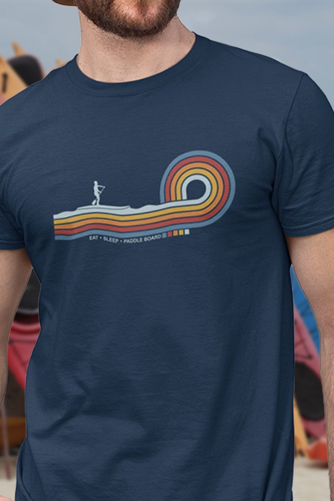 Bad Zebedee Bad Zebedee Men's Retro Lines Paddle Board T-Shirt in Navy - 2