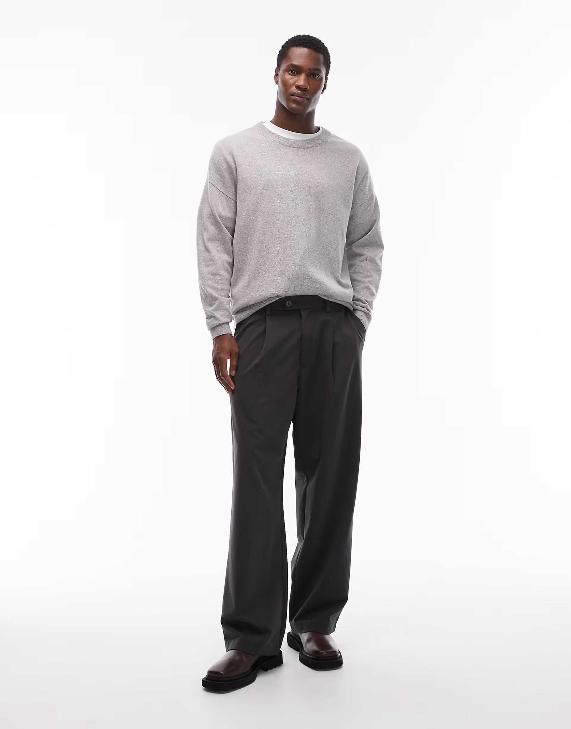 ASOS Jack & Jones tailored trousers with front pleat in dark grey