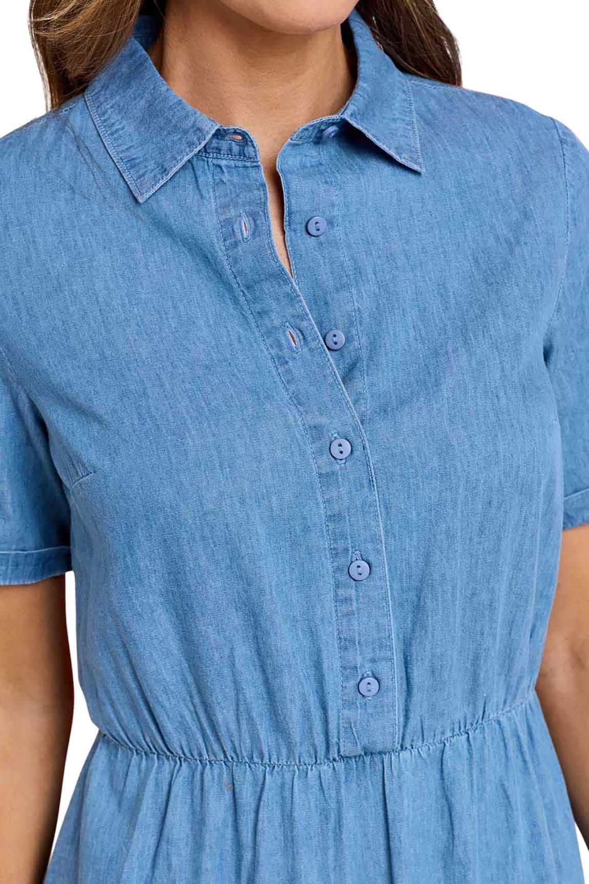 Amber Amber Women's Tiered Denim Dress - Lightweight Short Sleeve Cotton in Light Blue - 4