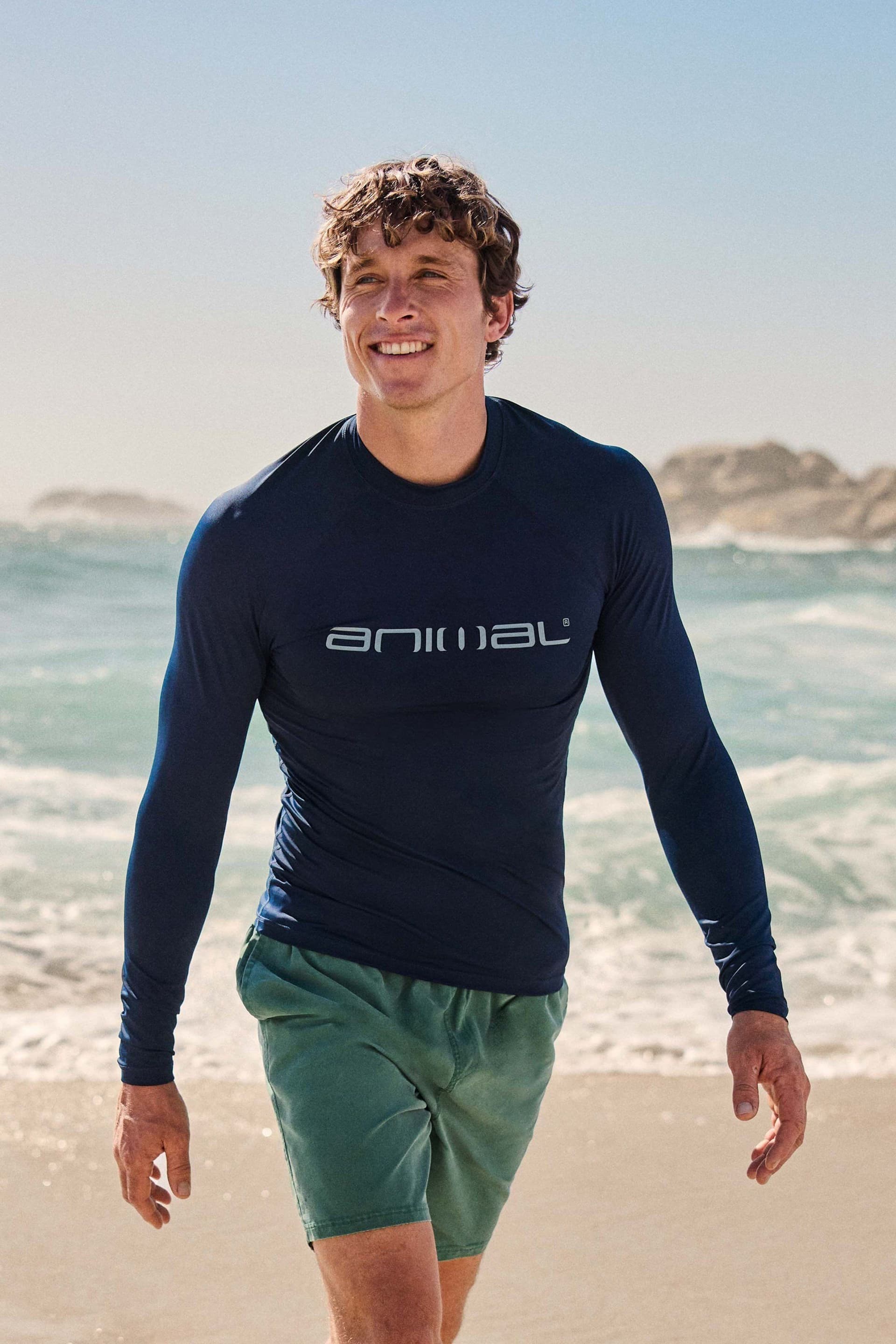 Animal Animal Men's 'Sonny' Lightweight Long Sleeve Quick Dry UPF 50+ Protection Rash Vest in Dark Blue