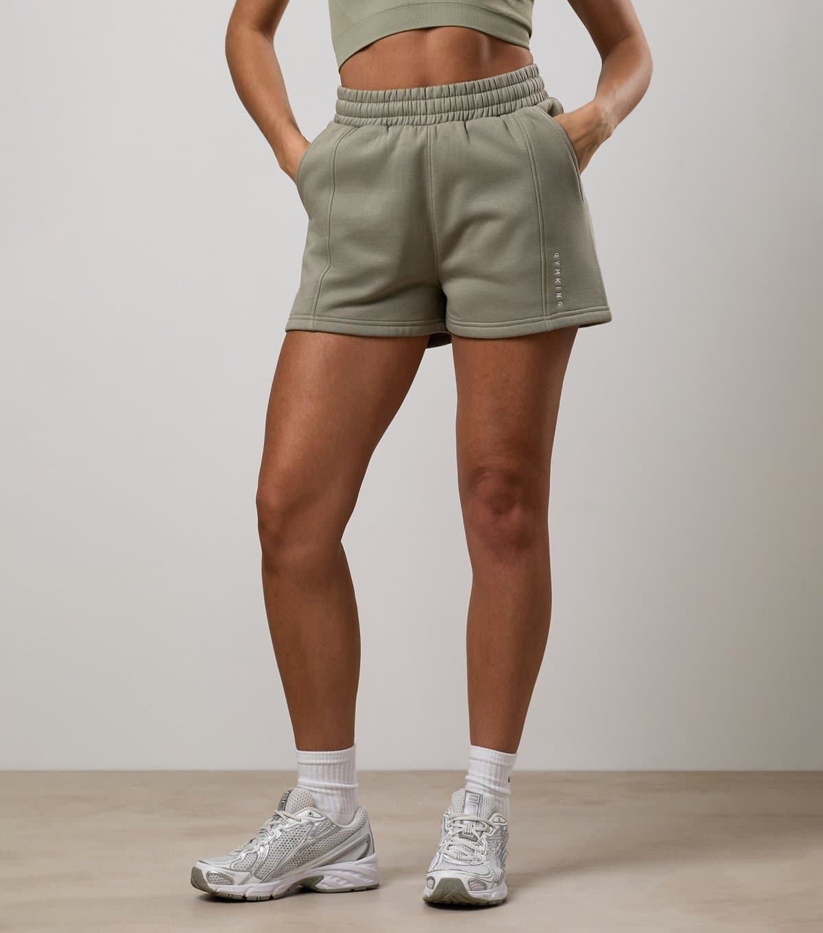 Gym King Women's Light Khaki Logo Embroidered Shadow Shorts Gym King New Look