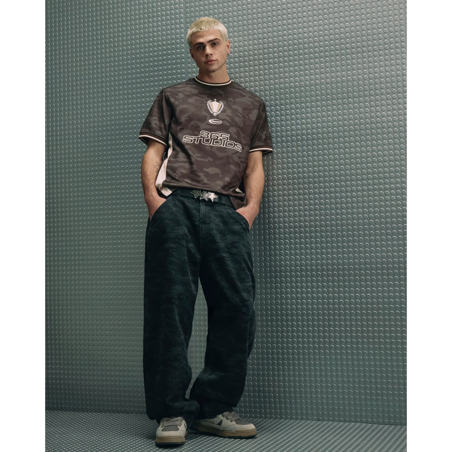 River Island Mens River Island Grey Camo Baggy Fit Jeans