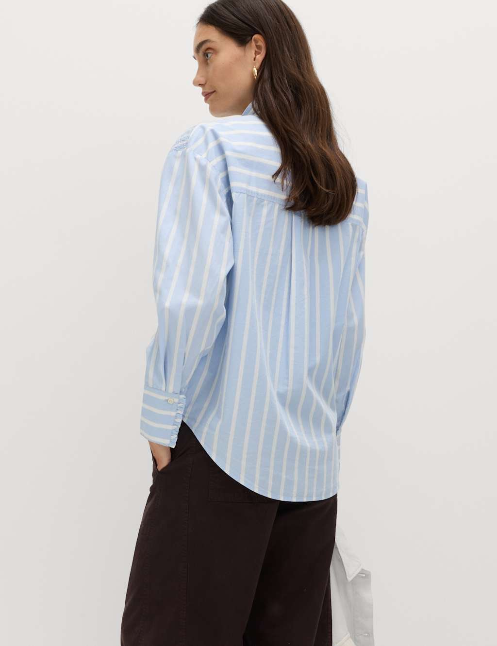 Marks & Spencer M&S Pure Cotton Shirred Striped Shirt Blue Mix - 3