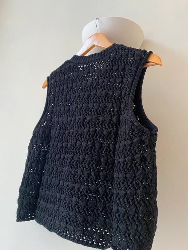ASOS Design Women’s summer vest Black Crochet Knit Button Front Vest Top Size L summer outfit