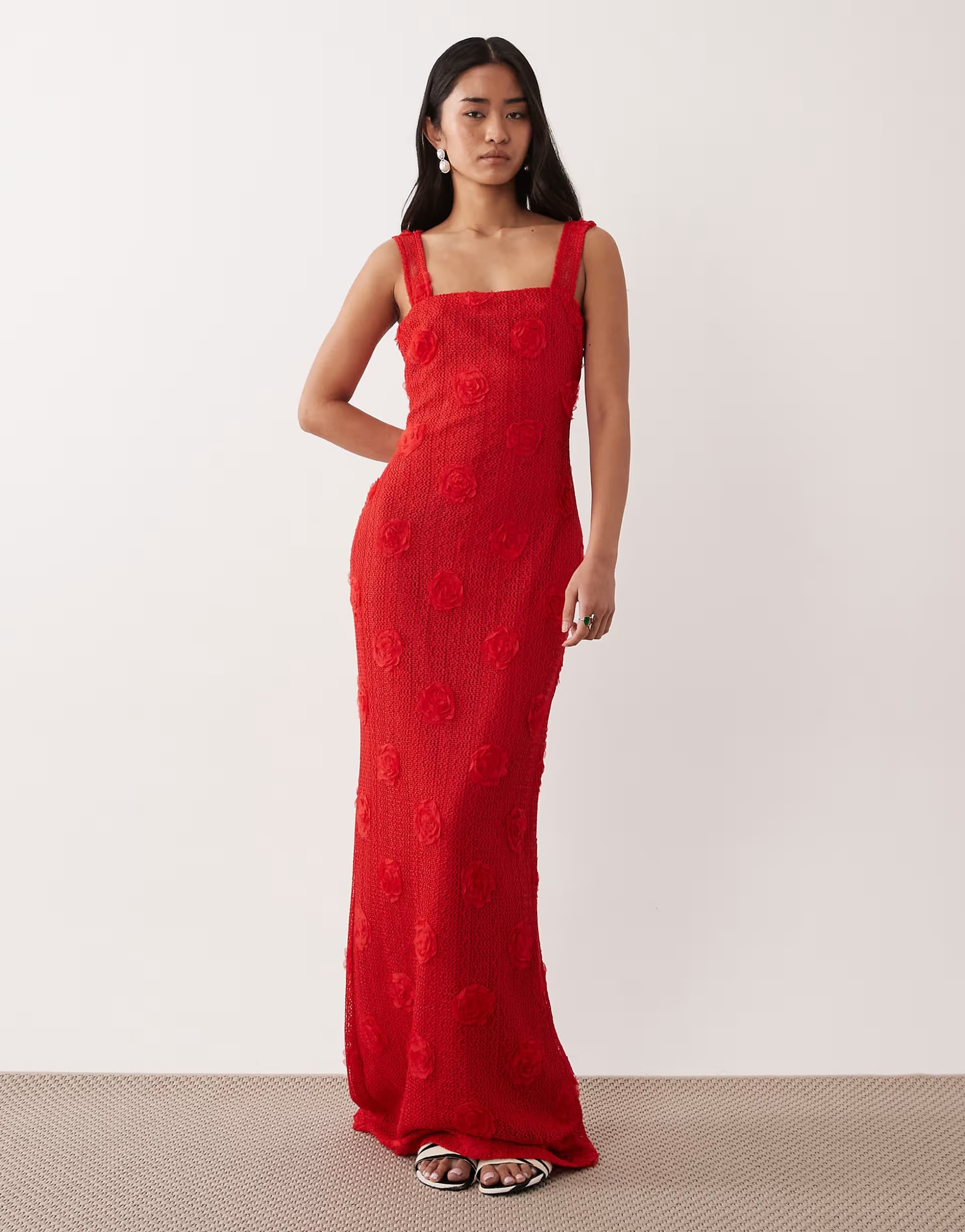 ASOS Pretty Lavish floral applique square neck maxi dress in red