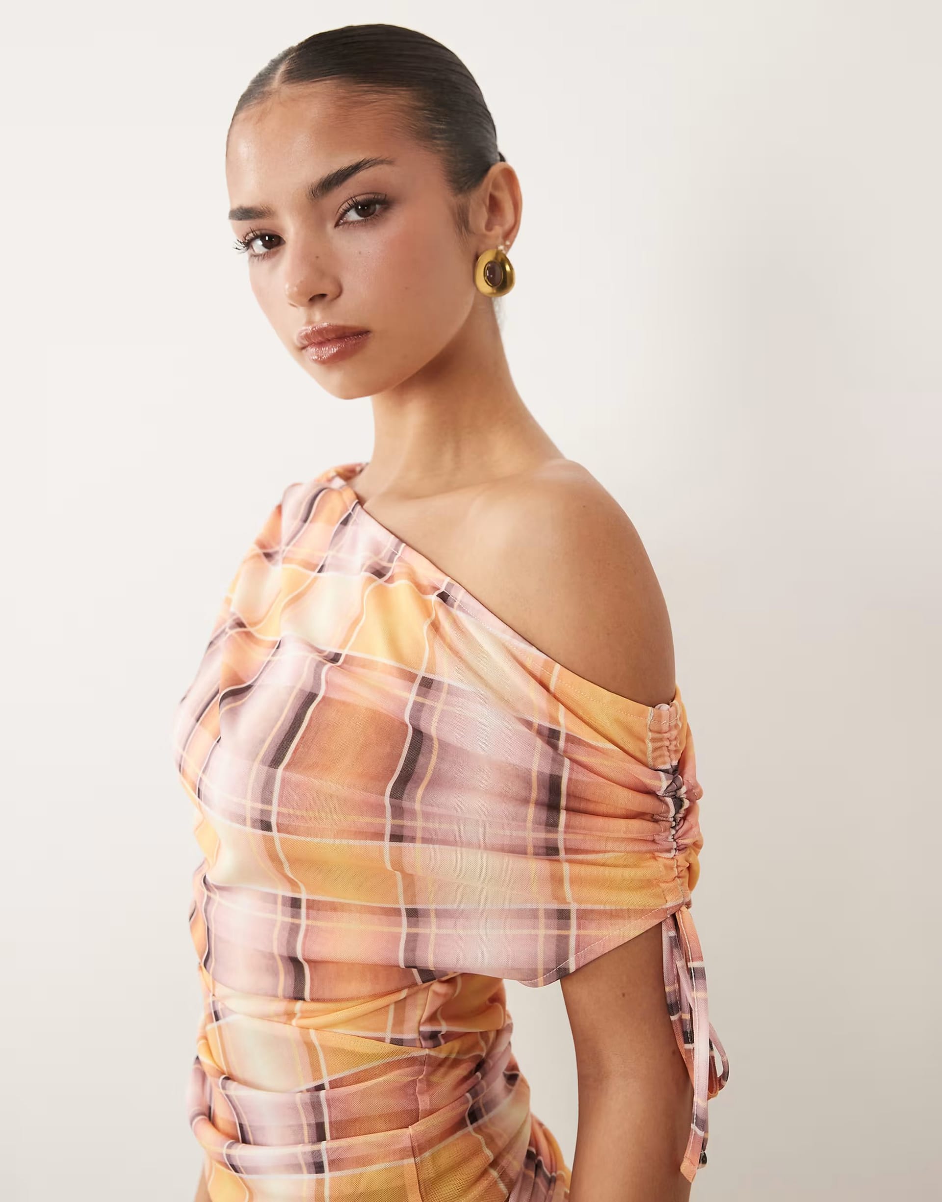 ASOS Pink Check Mesh Ruche Top