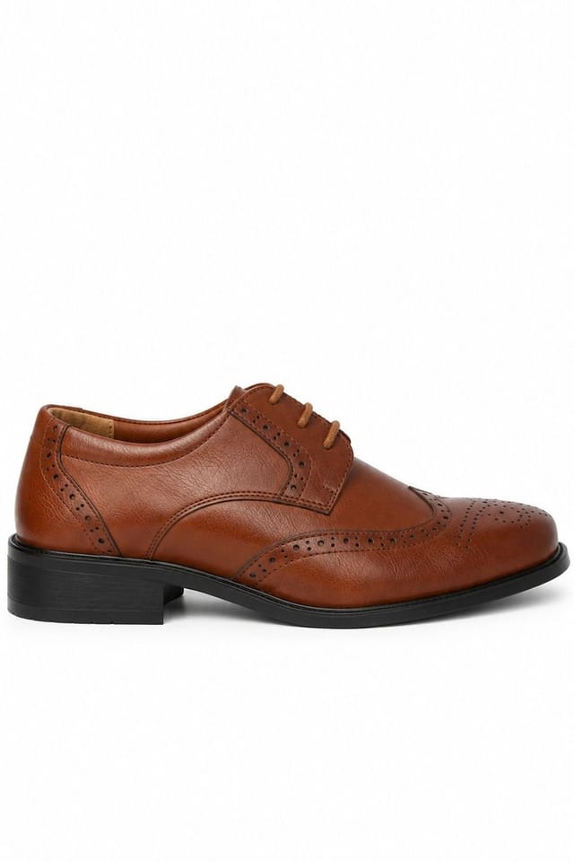 Spot On Spot On Men's Classic Brogue Lace Up Formal Shoes in Tan - 2