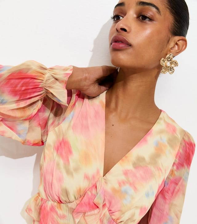 New Look Women's Pink Chiffon Floral Long Sleeve Midi Dress New Look - 2