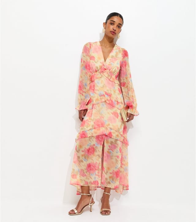 New Look Women's Pink Chiffon Floral Long Sleeve Midi Dress New Look - 3