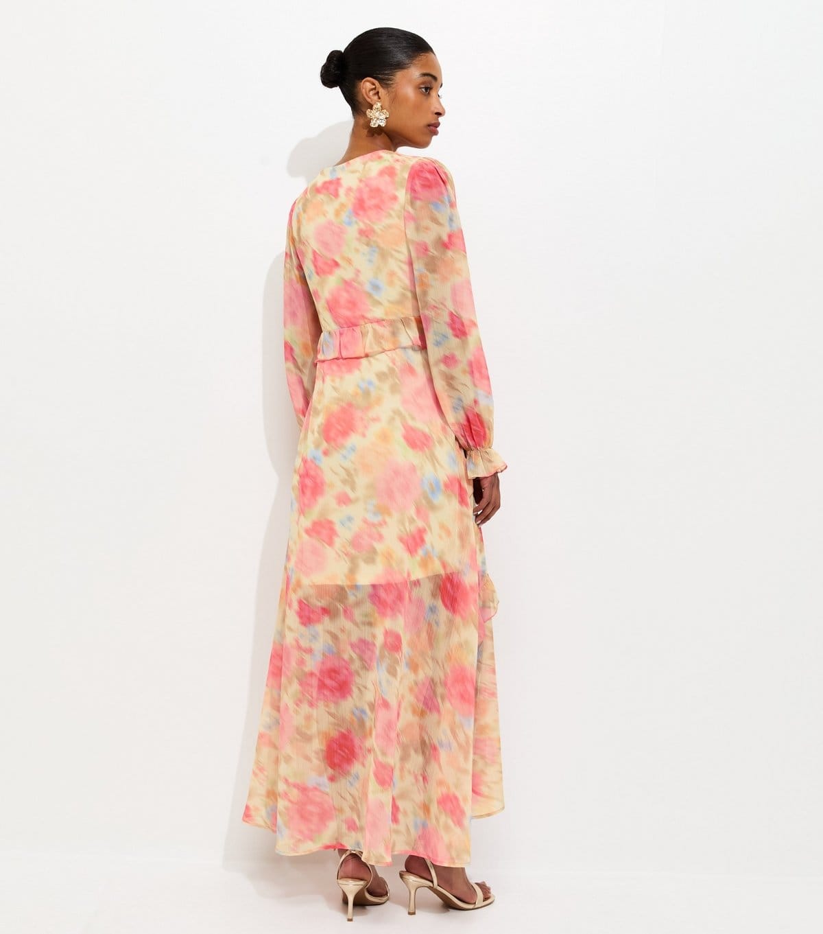 New Look Women's Pink Chiffon Floral Long Sleeve Midi Dress New Look - 4