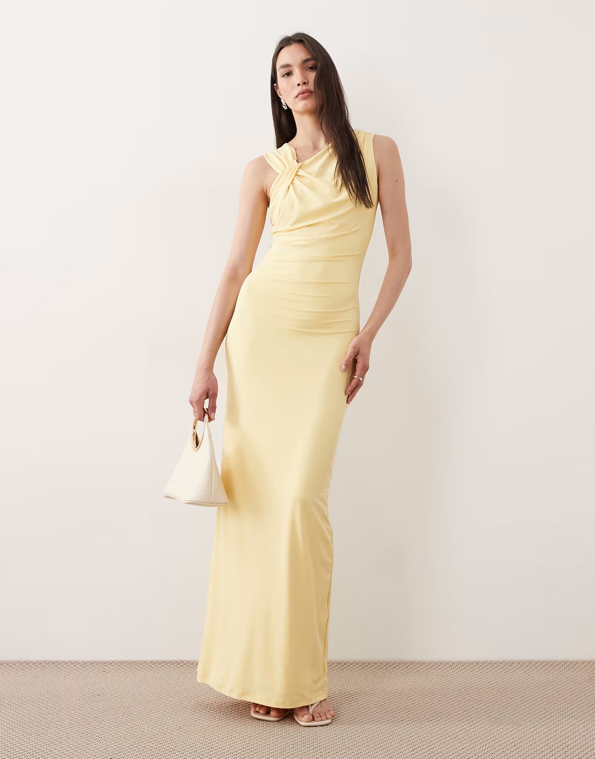 ASOS SNDYS asymmetric knot detail maxi dress in yellow