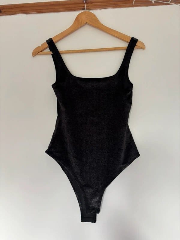 Topshop Black Velvet Glitter Bodysuit