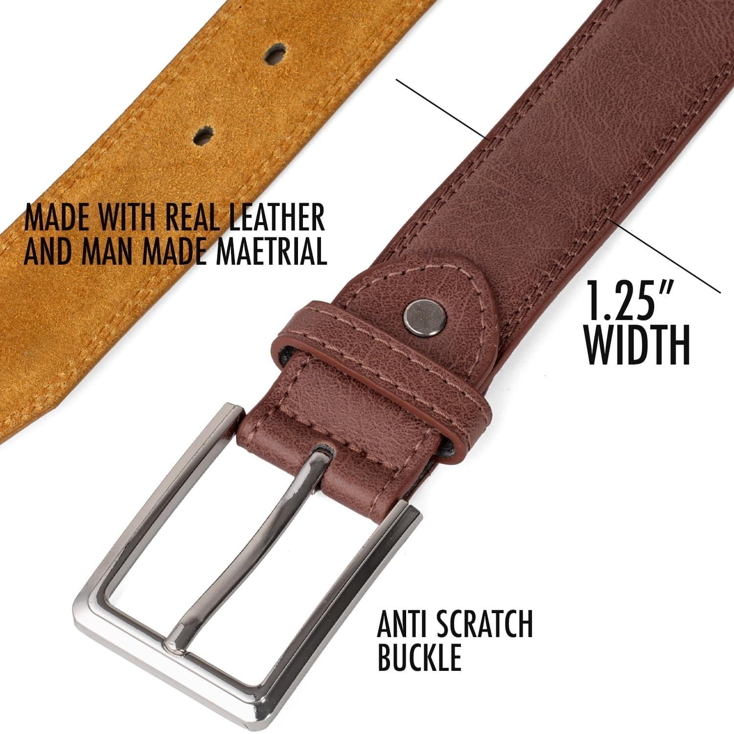 Woodland Leathers Woodland Leathers Men's Men's Leather Lined Belt 1.25″ Classic Belt in Brown - 4