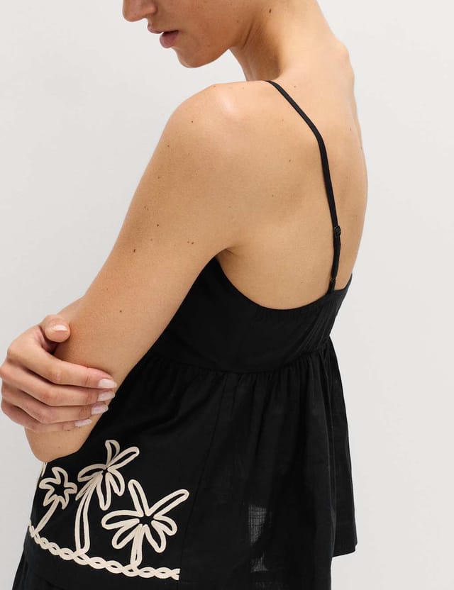 Marks & Spencer M&S Pure Cotton Embroidered Cami Beach Top Black Mix - 2