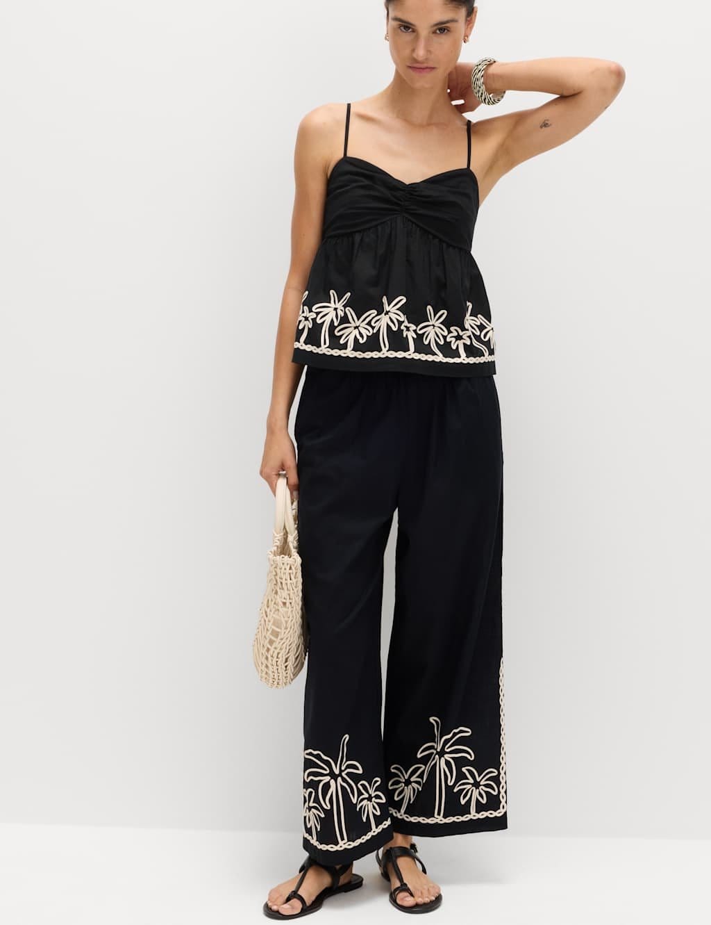 Marks & Spencer M&S Pure Cotton Embroidered Cami Beach Top Black Mix - 4