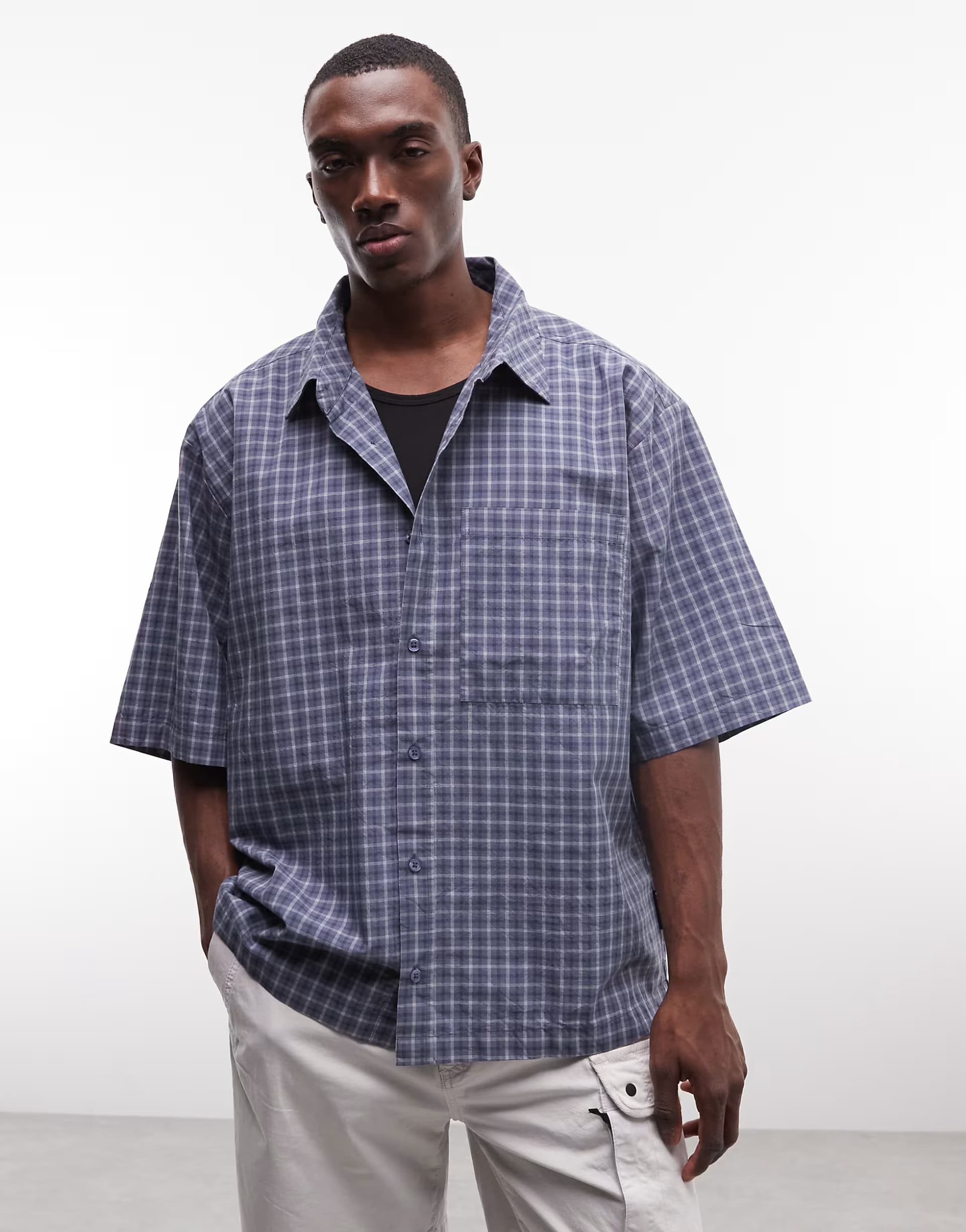 ASOS COLLUSION oversized short sleeve shirt in blue check