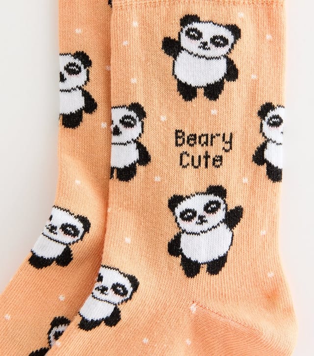 New Look Orange Cotton Rich Beary Cute Panda Socks New Look - 2