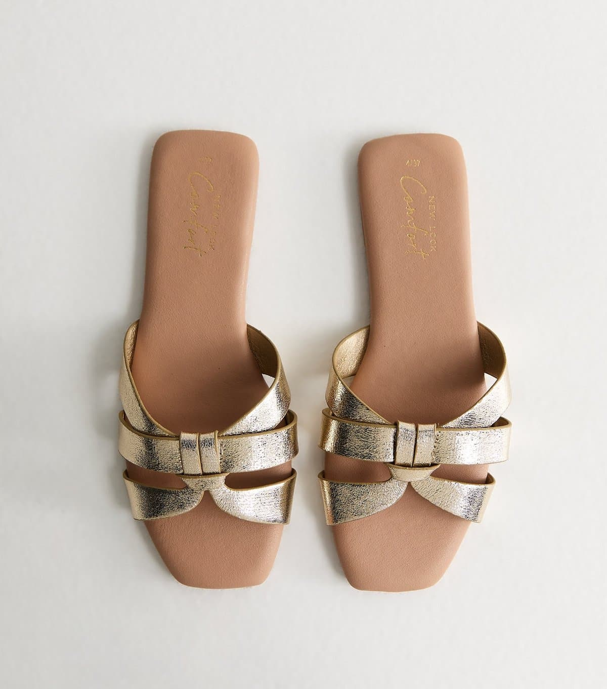 New Look Women's Gold Faux Leather Interwoven Flat Mules Vegan New Look