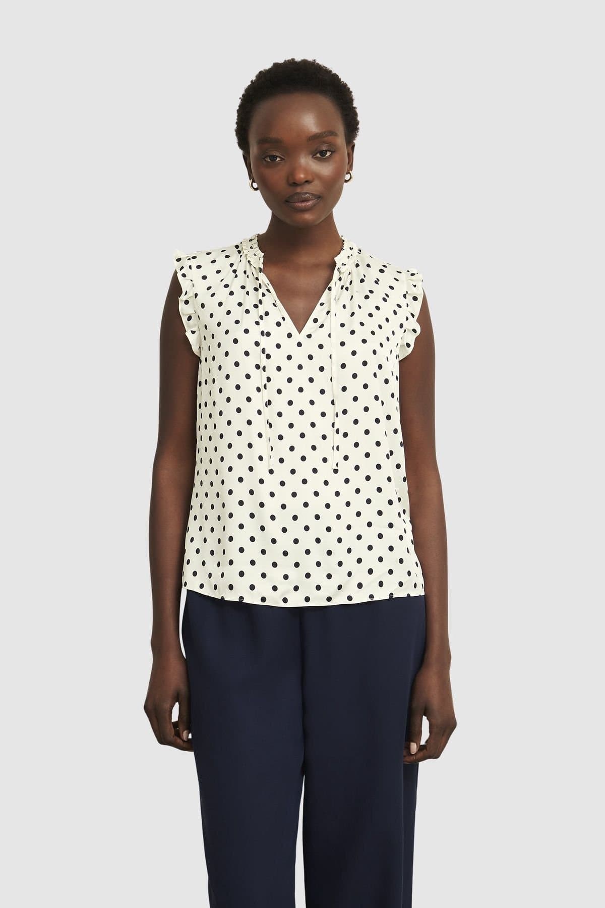 Hobbs London Hobbs London Women's Adriel Tie Neck Polka Dot Blouse in Cream