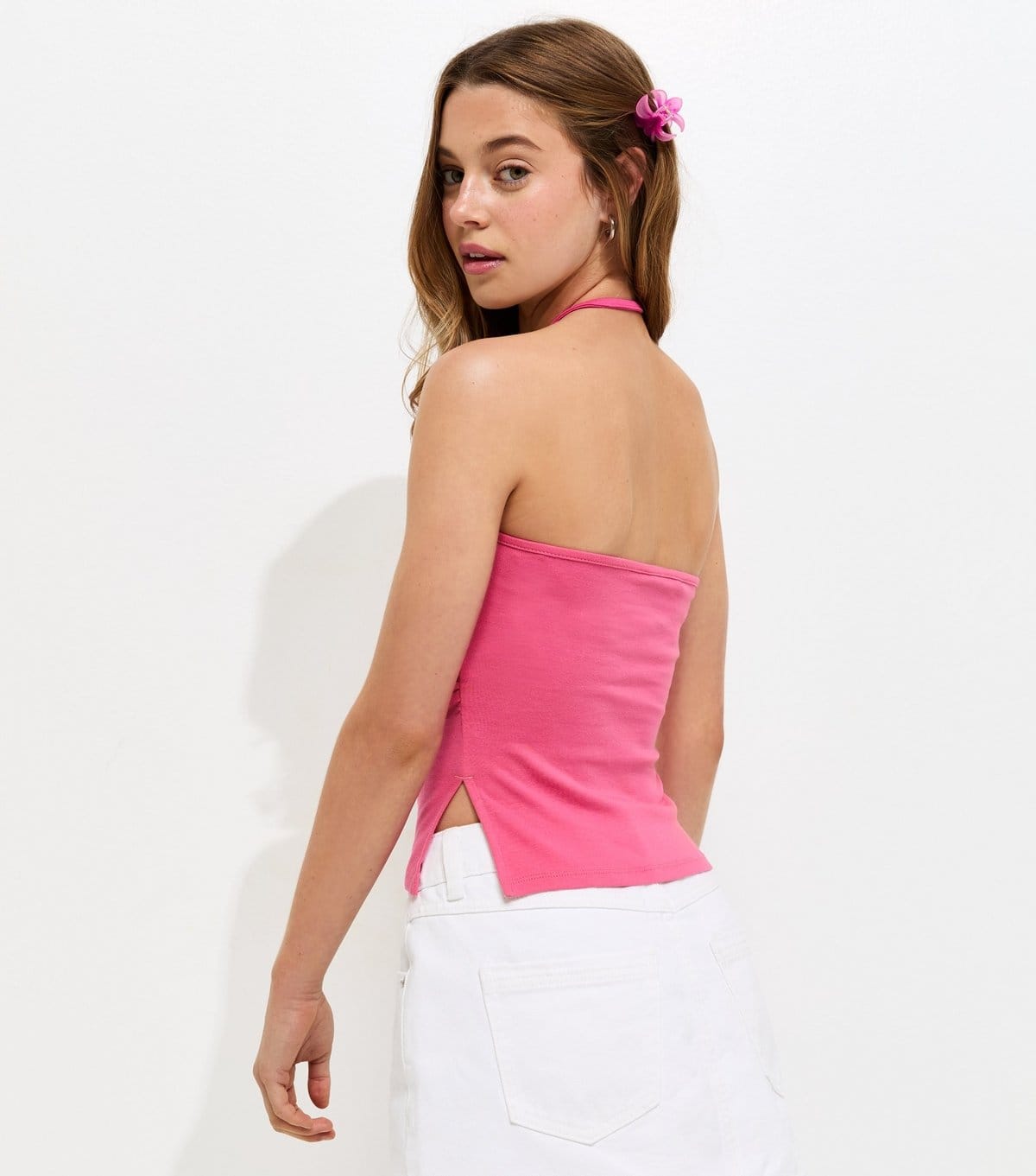 New Look Girls' Dark Pink Halter Ruched Side Top New Look - 4