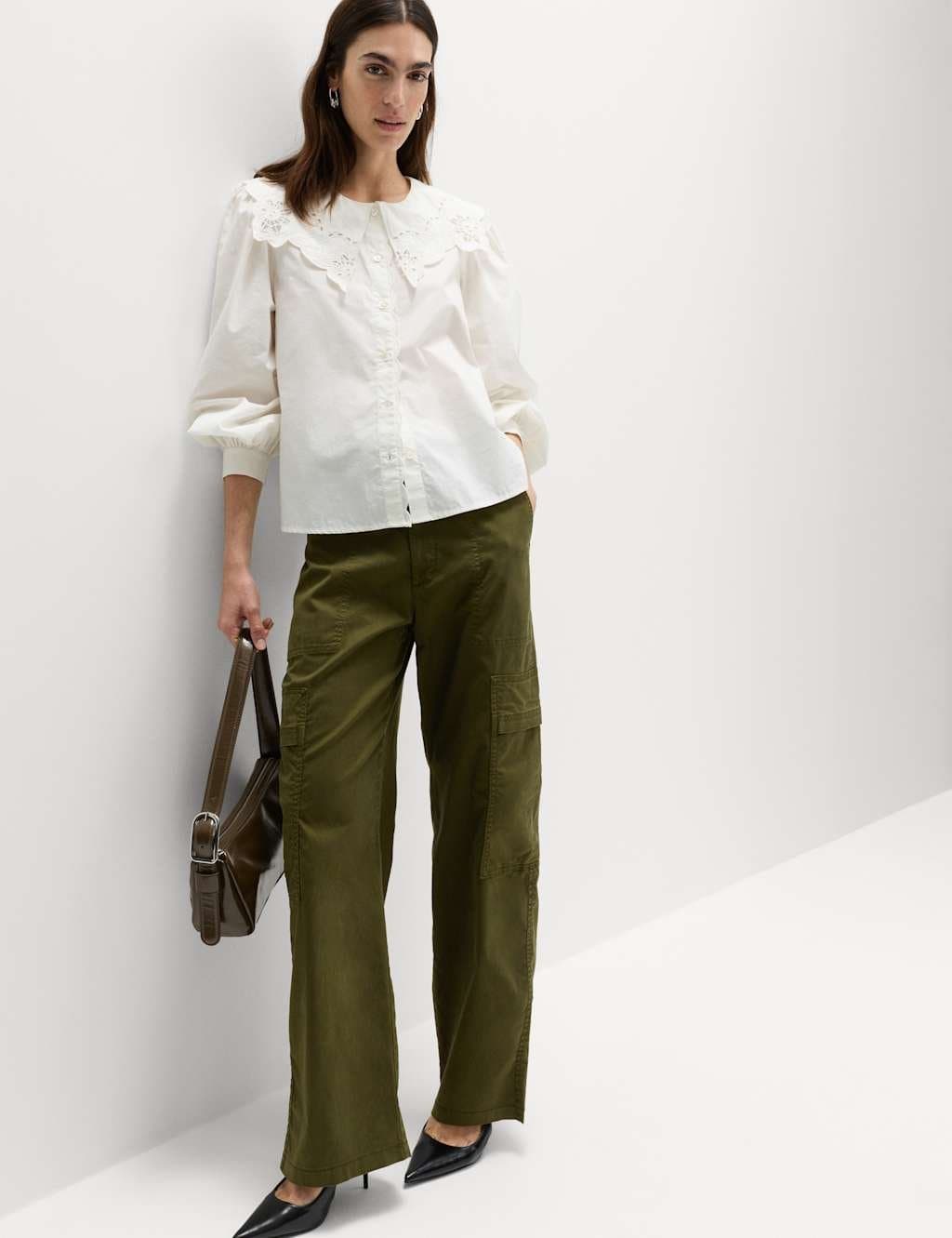Marks & Spencer M&S Lyocell Rich Cargo Wide Leg Trousers Khaki