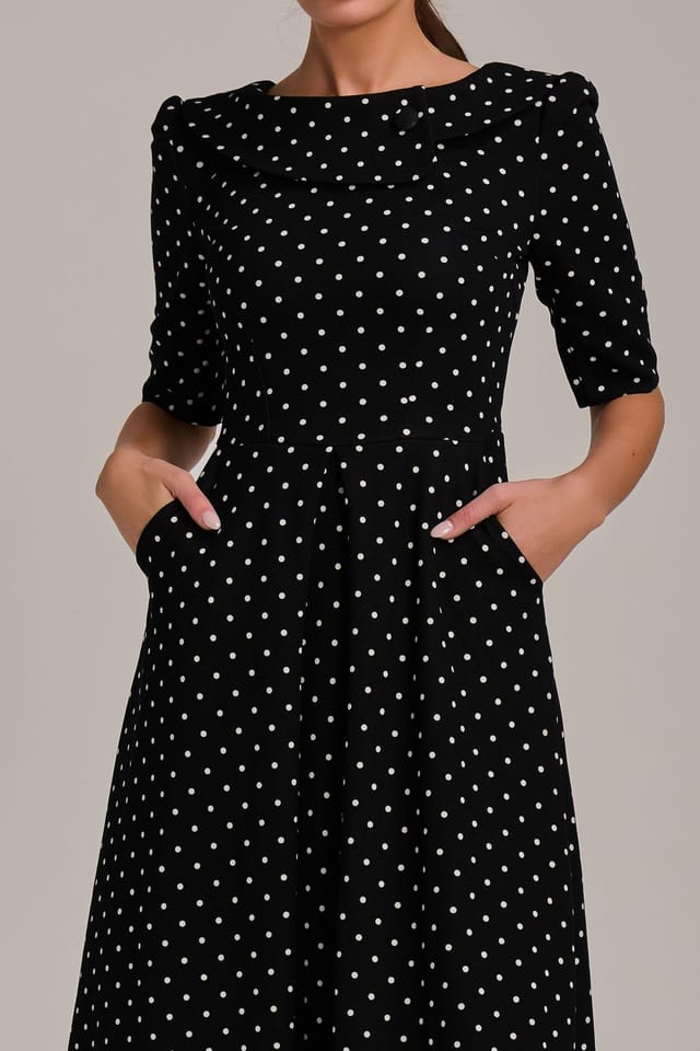 Jolie Moi Jolie Moi Women's Printed Scuba Fold Collar Midi Dress in Black - 3