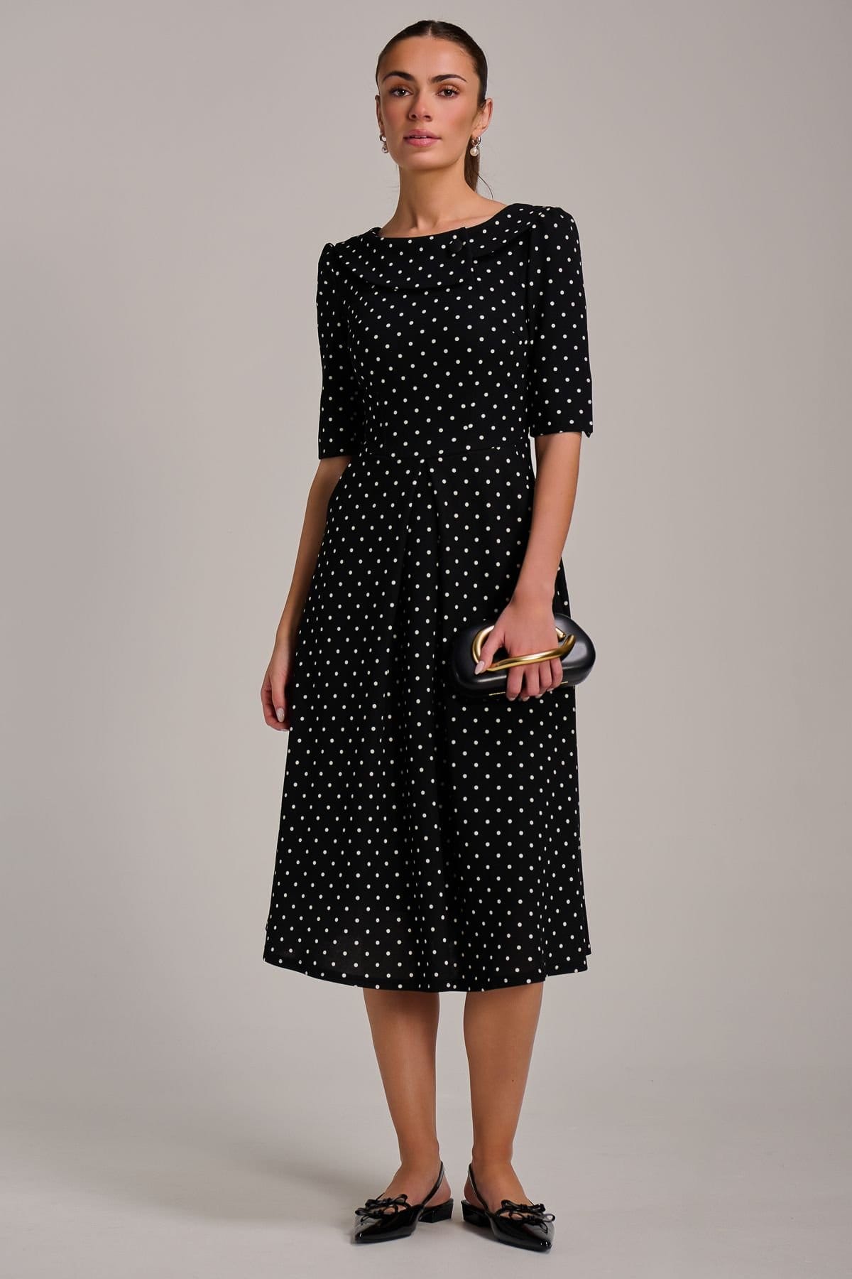 Jolie Moi Jolie Moi Women's Printed Scuba Fold Collar Midi Dress in Black - 4