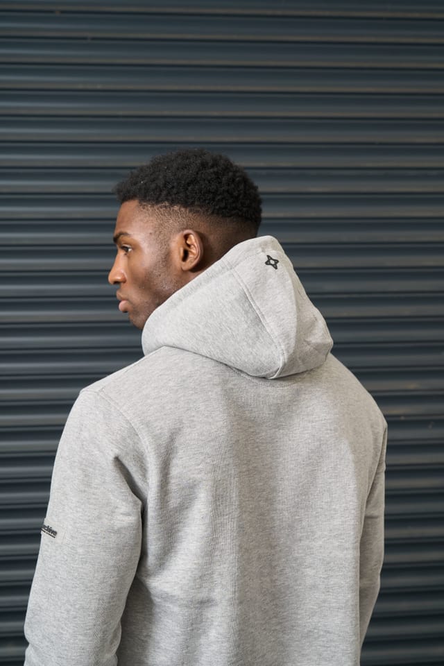 Archive Design Studios Archive Design Studios Archive Men's Joro Hoodie - Brushed Back Fleece with Rubber Sleeve Badge in Grey - 2