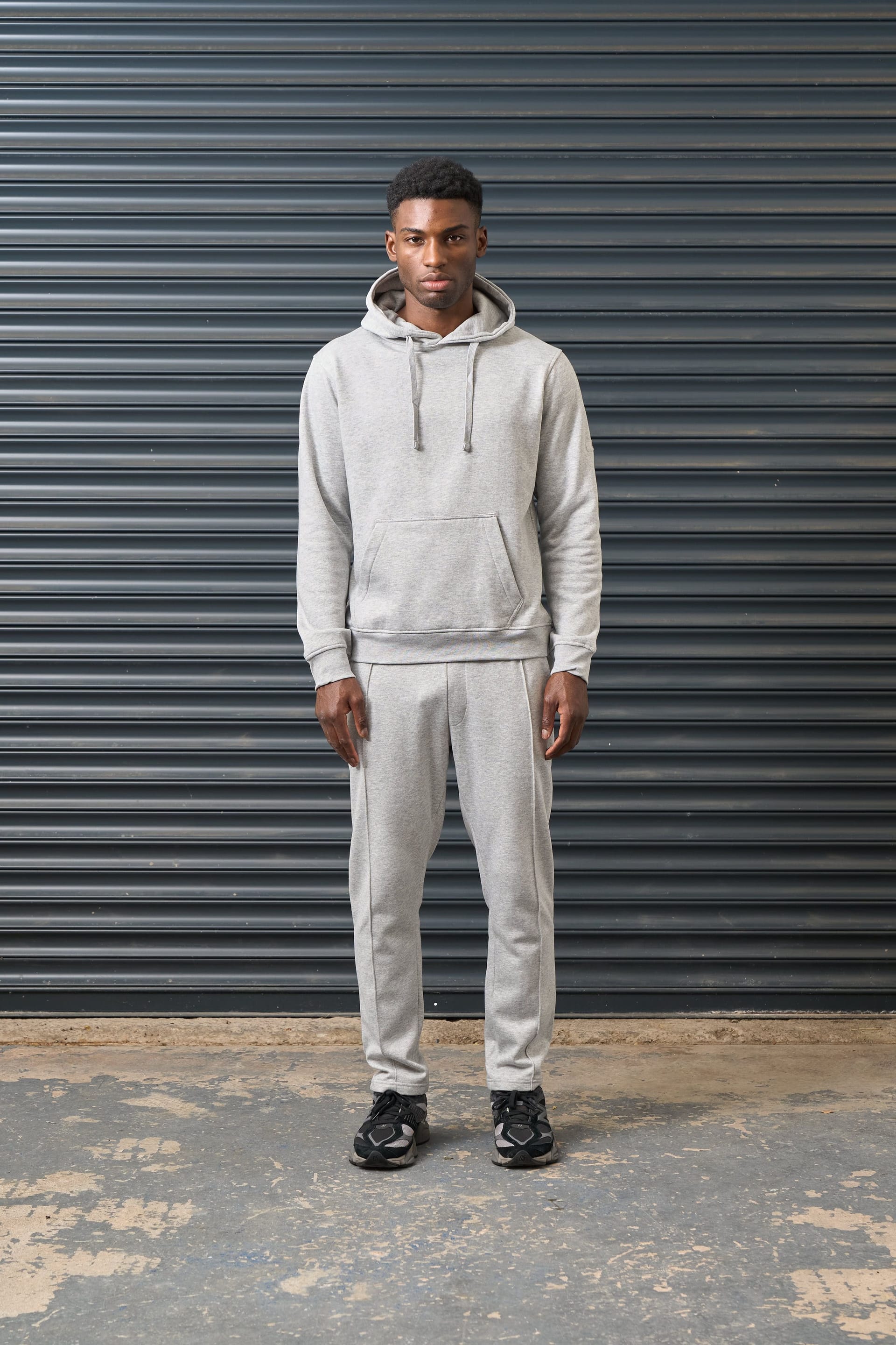 Archive Design Studios Archive Design Studios Archive Men's Joro Hoodie - Brushed Back Fleece with Rubber Sleeve Badge in Grey - 4