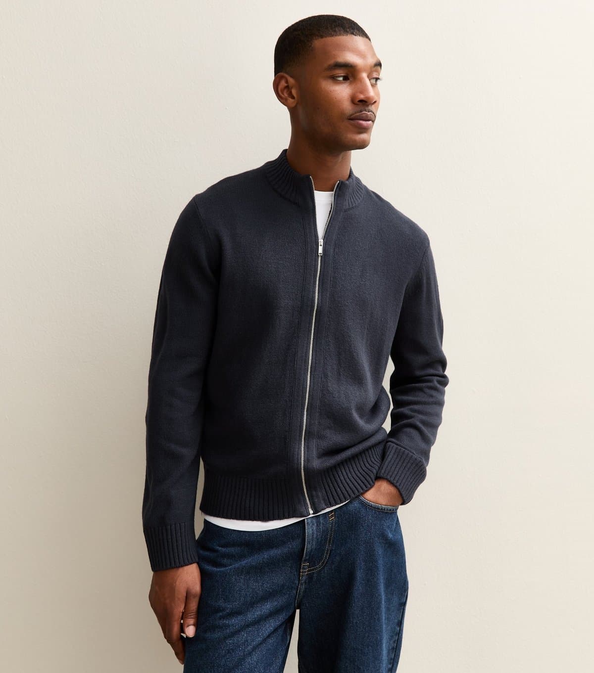 New Look Men's Navy Regular Zip Up Jumper New Look